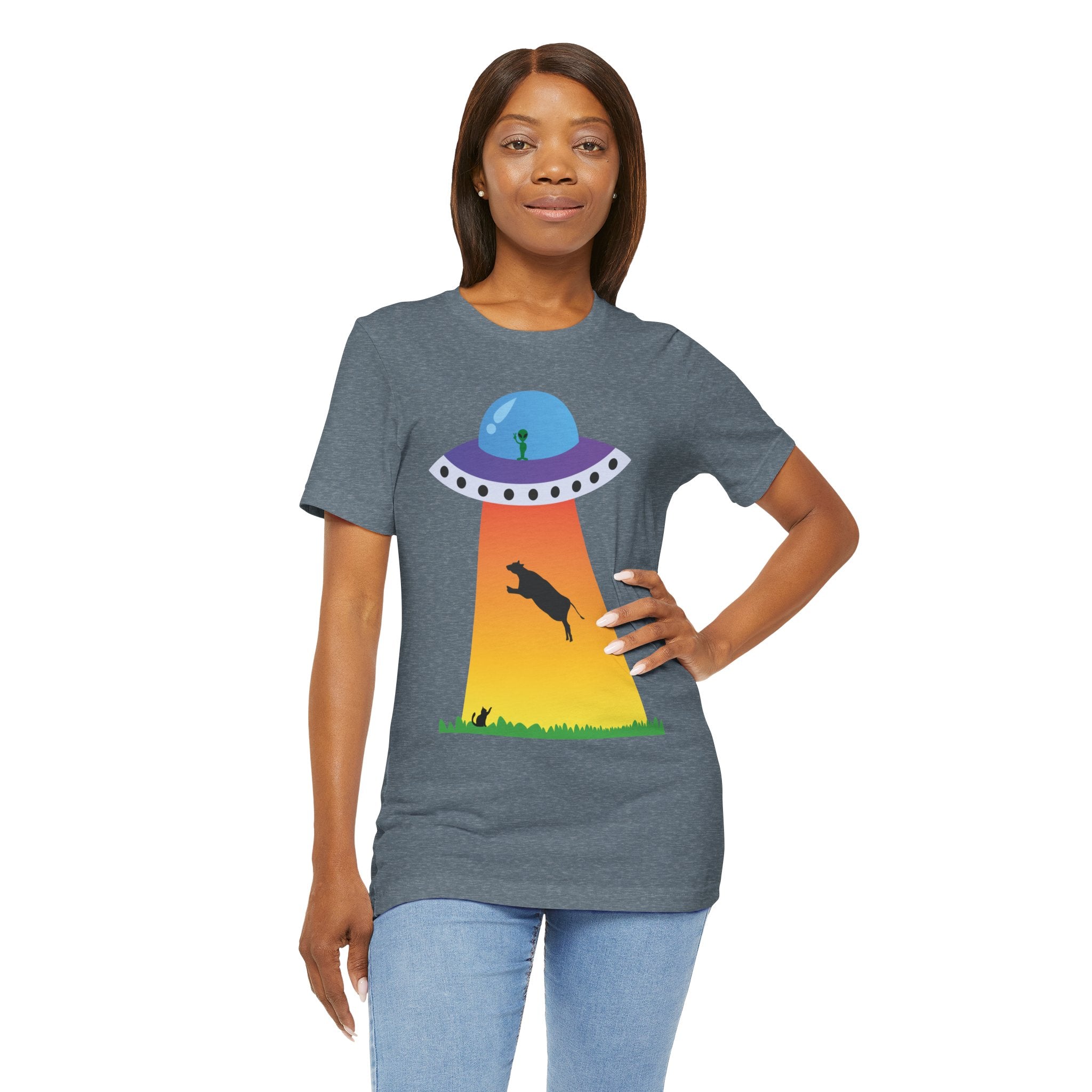 UFO Abduction Cow Tee | Alien Spaceship Tractor Beam T-Shirt