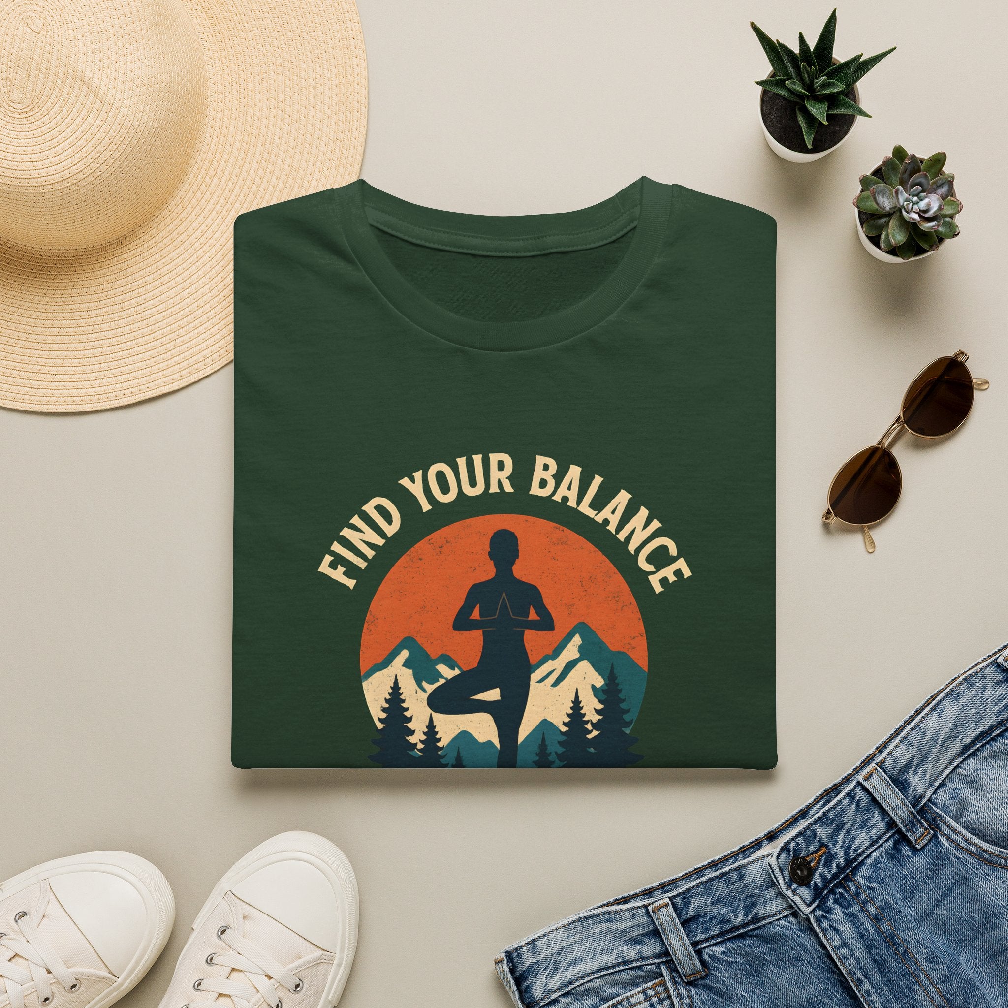 Find Your Balance Yoga T‑Shirt — Mountain Meditation Tee