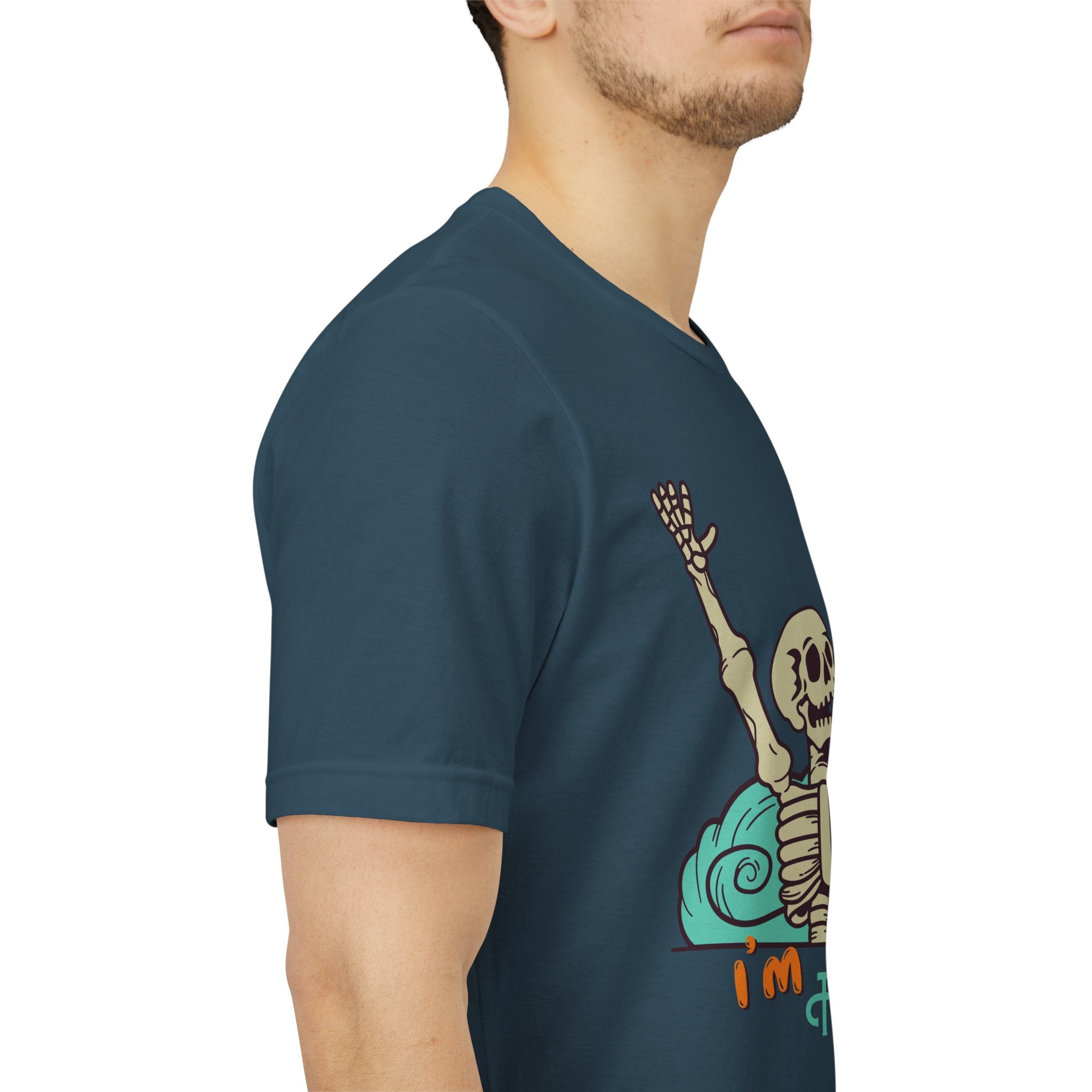 I’m Fine skeleton beach scene Tee | skeleton holding sun, waves, humorous graphic