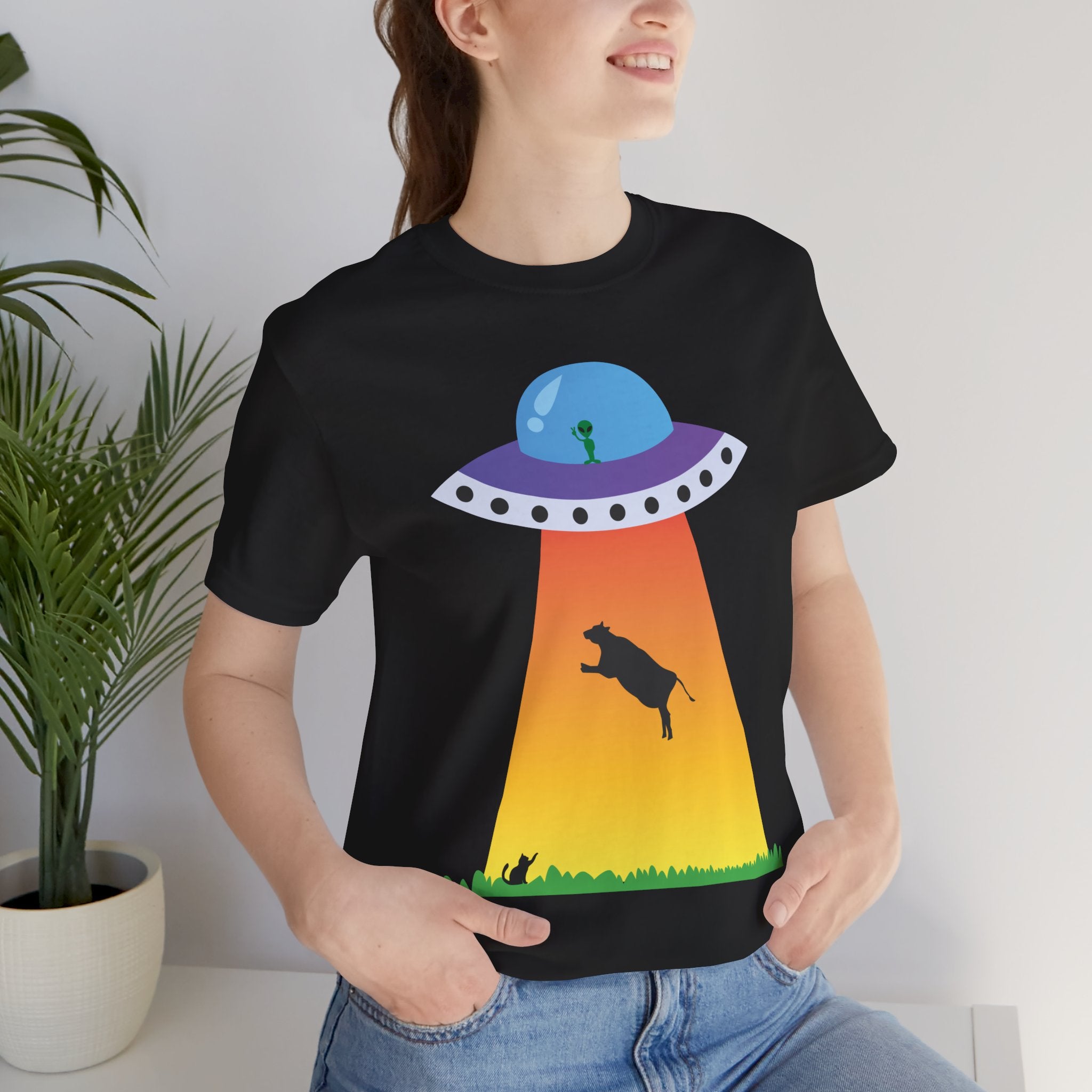 UFO Abduction Cow Tee | Alien Spaceship Tractor Beam T-Shirt