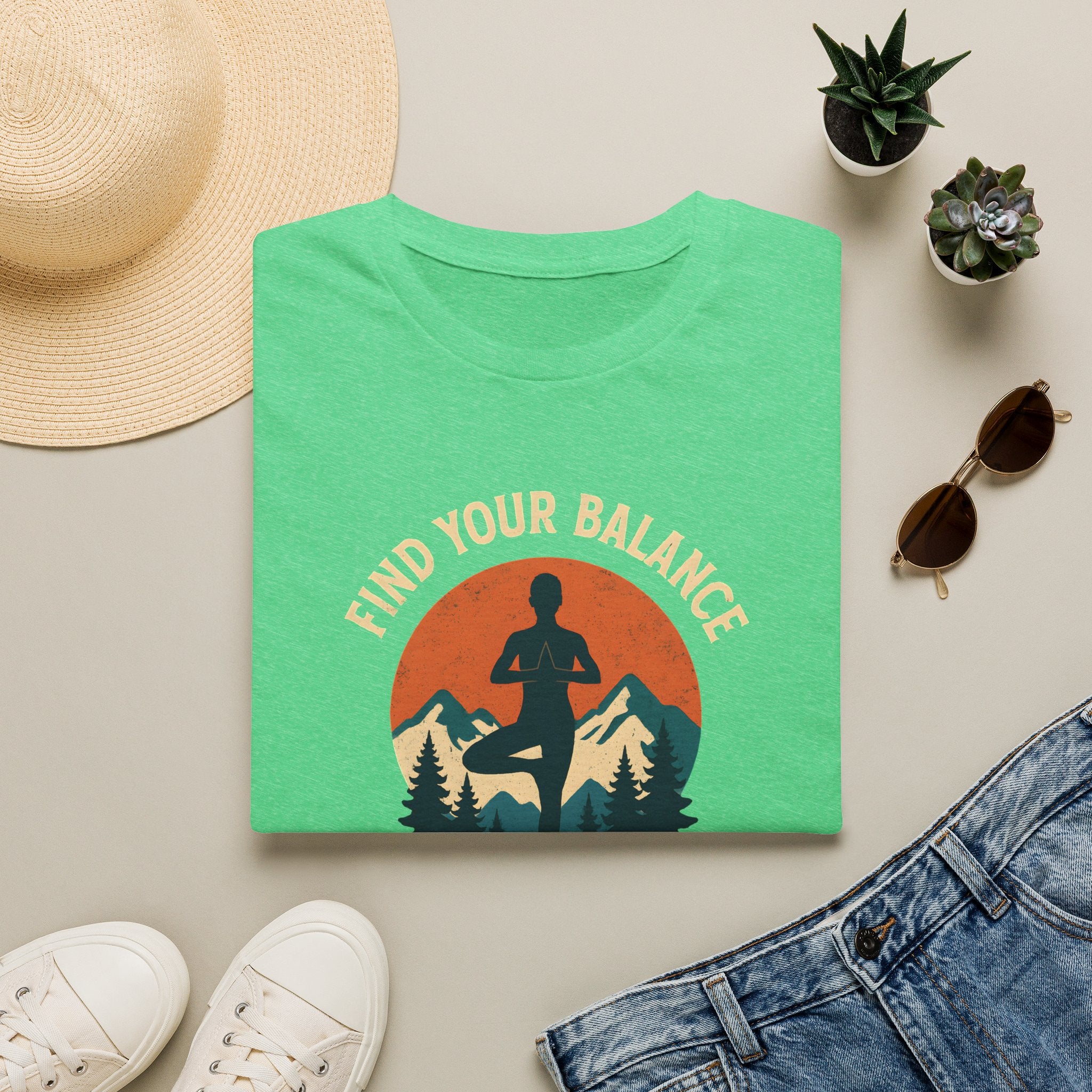 Find Your Balance Yoga T‑Shirt — Mountain Meditation Tee