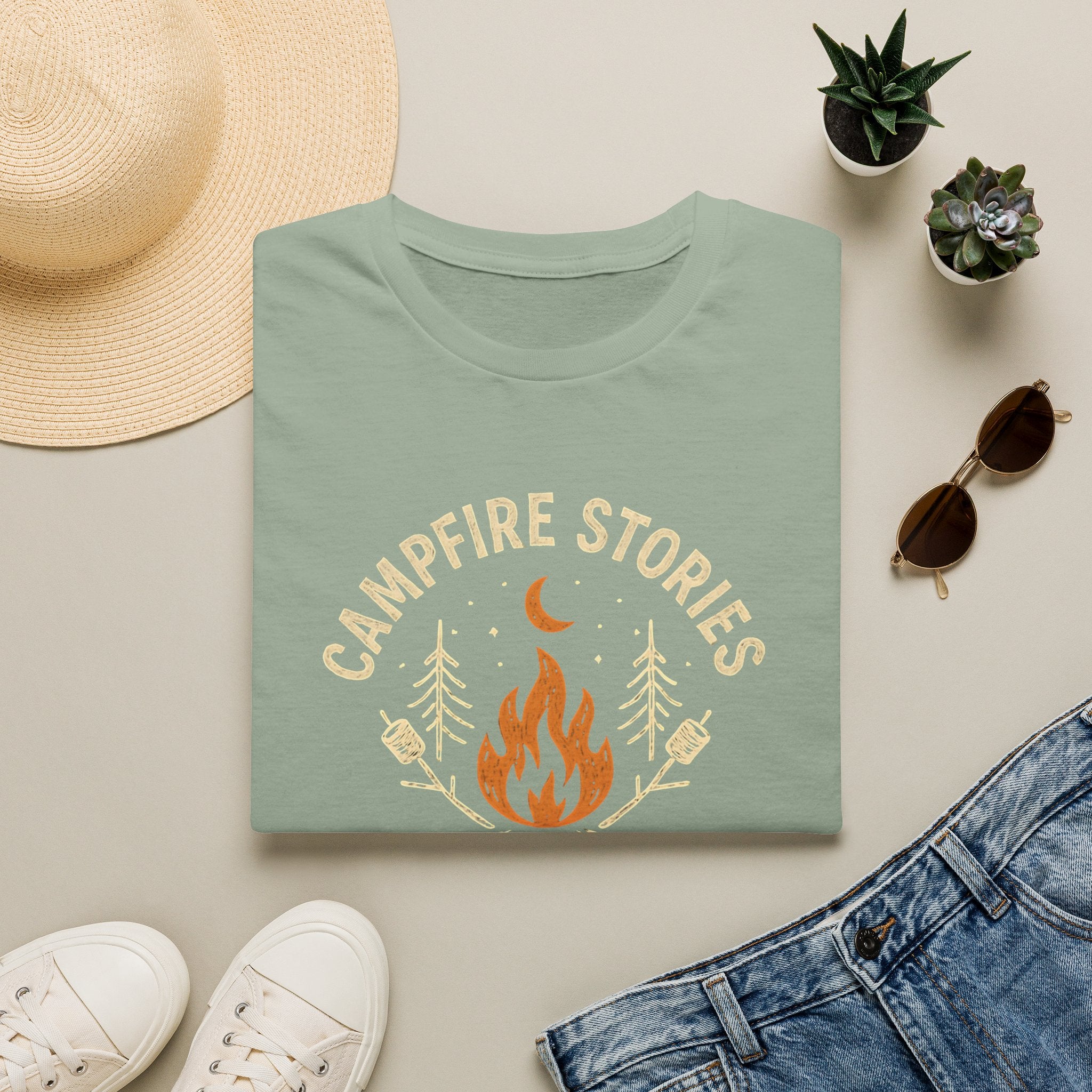 Campfire Stories T-Shirt — Cozy Retro Fire & Moon Graphic Tee