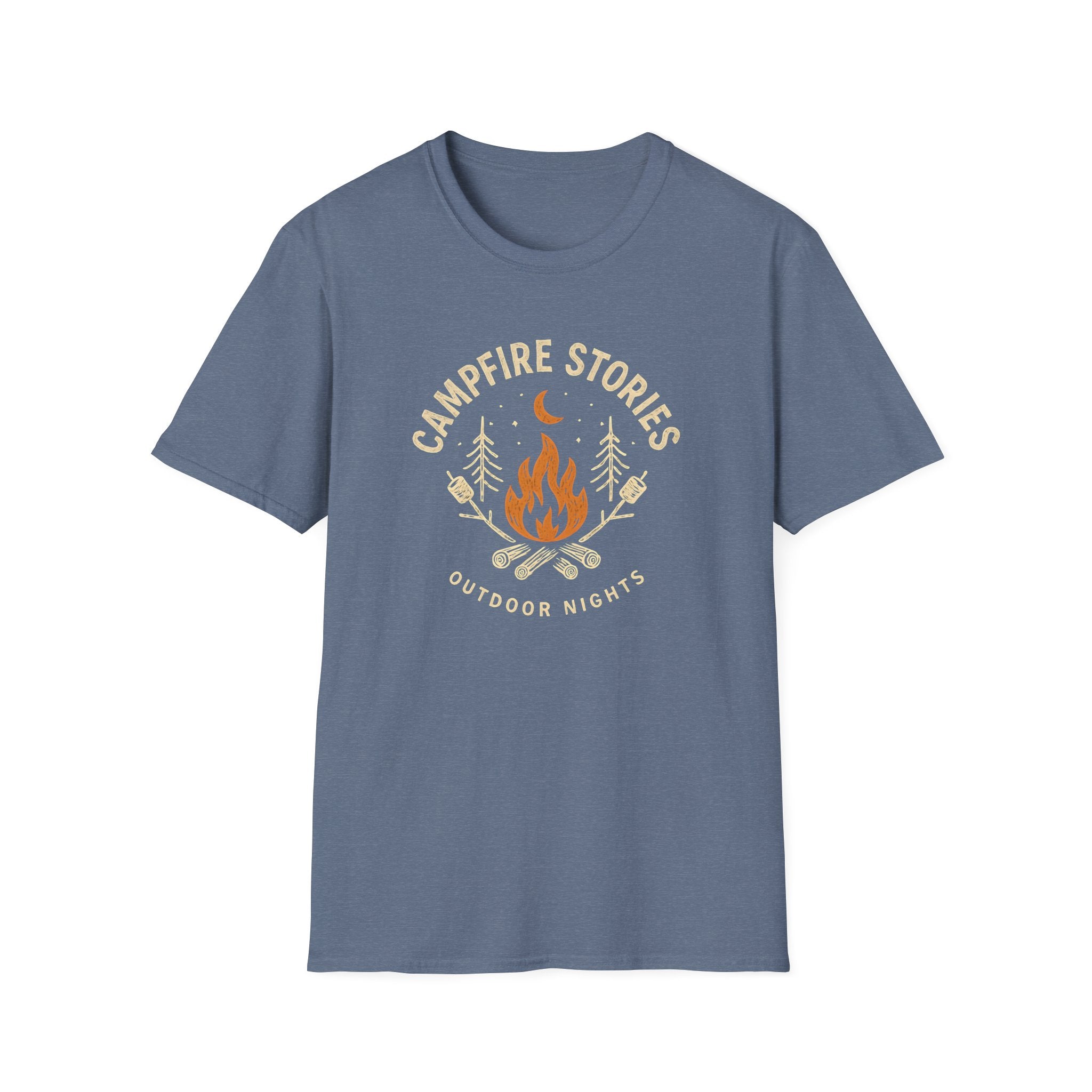Campfire Stories T-Shirt — Cozy Retro Fire & Moon Graphic Tee