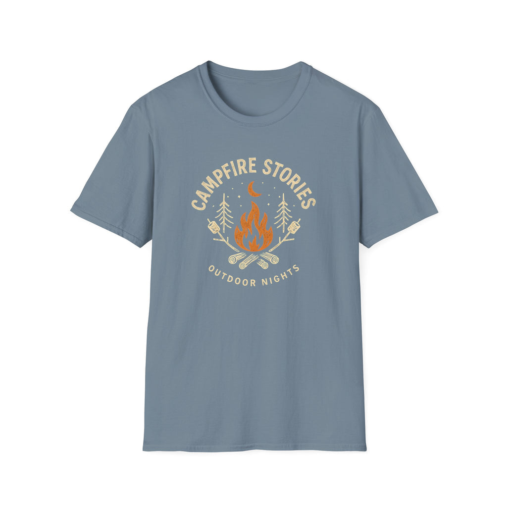 Campfire Stories T-Shirt — Cozy Retro Fire & Moon Graphic Tee