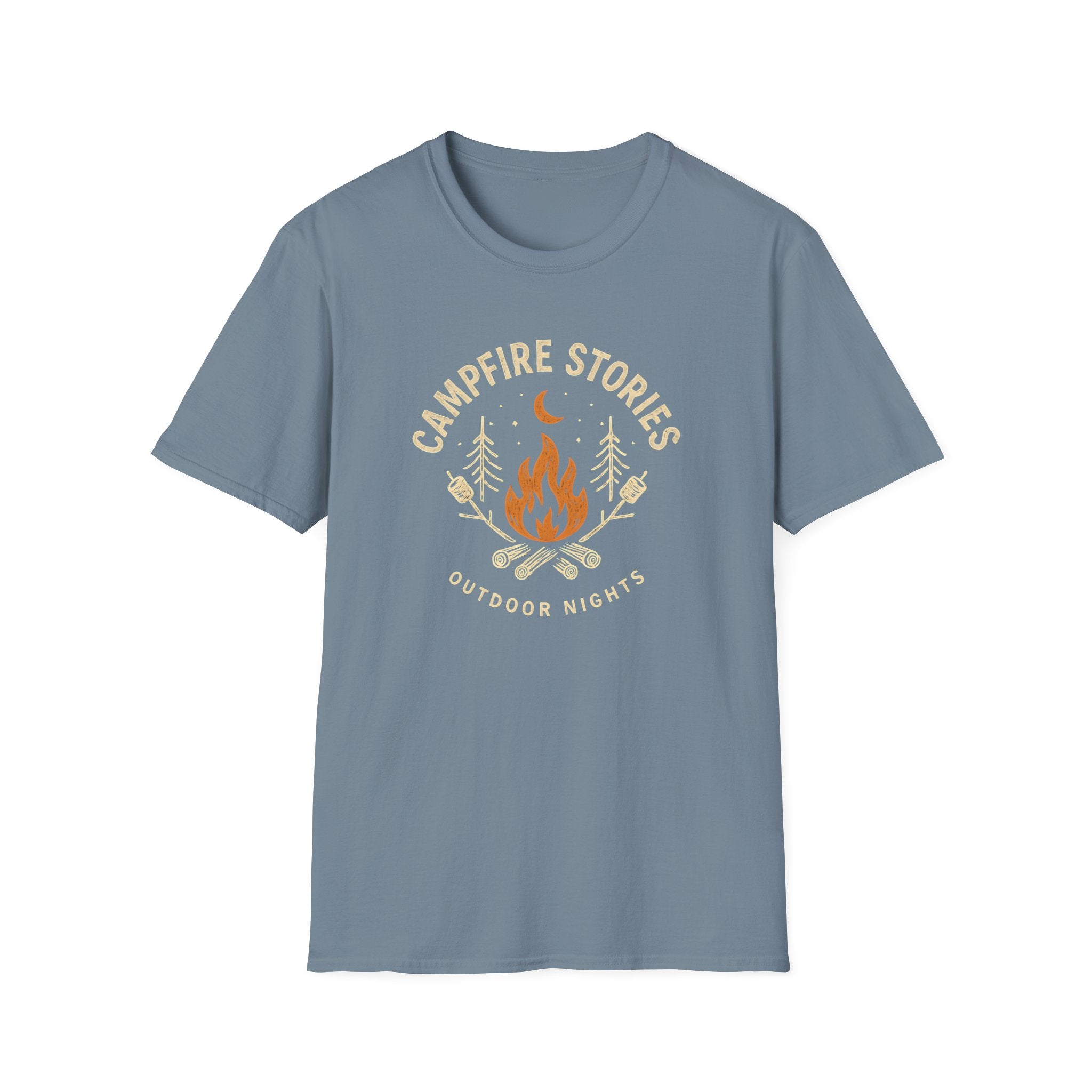 Campfire Stories T-Shirt — Cozy Retro Fire & Moon Graphic Tee