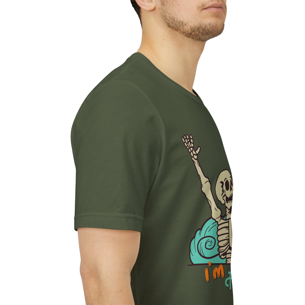 I’m Fine skeleton beach scene Tee | skeleton holding sun, waves, humorous graphic
