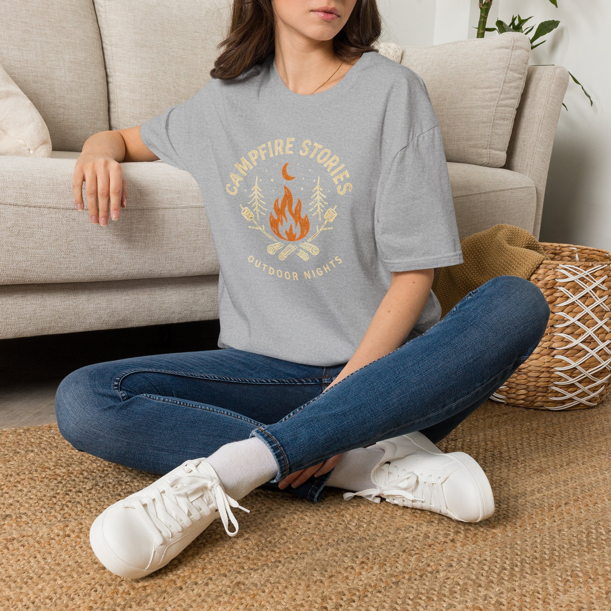Campfire Stories T-Shirt — Cozy Retro Fire & Moon Graphic Tee