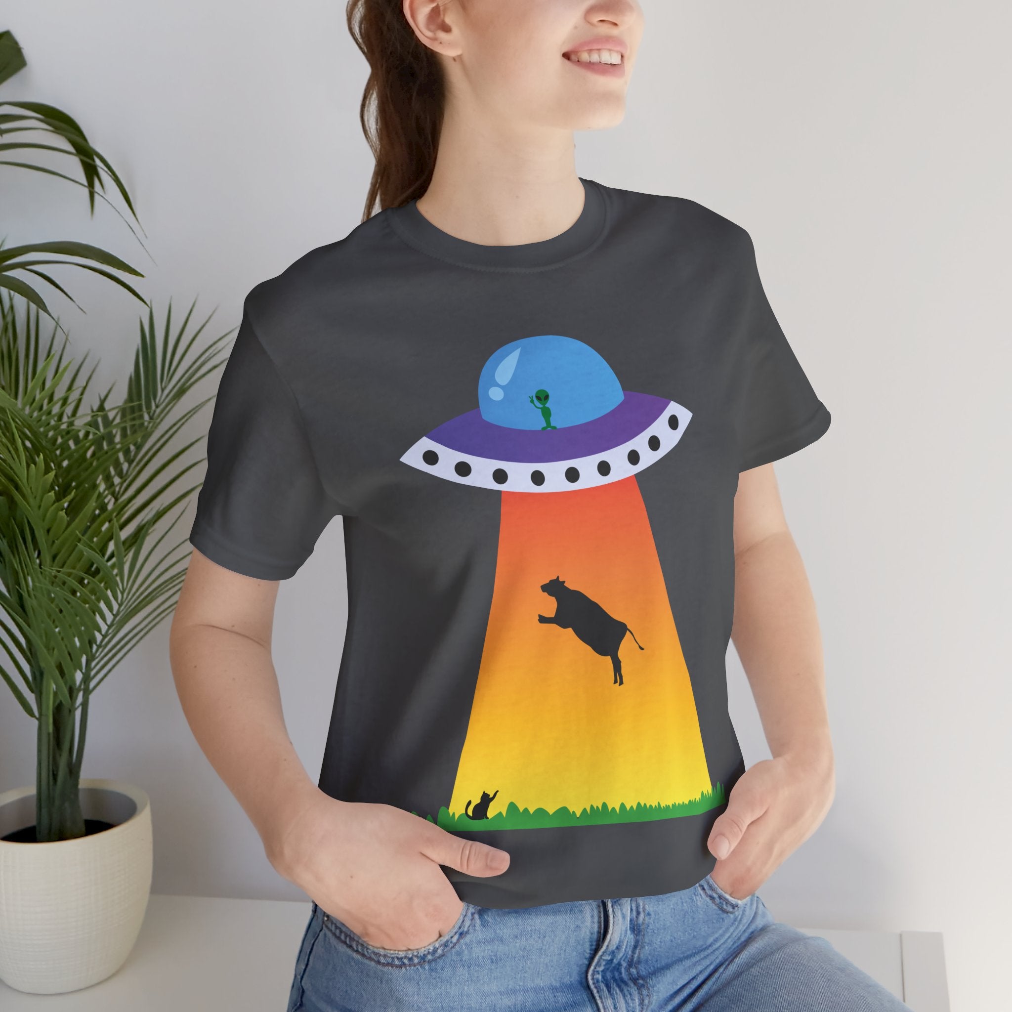 UFO Abduction Cow Tee | Alien Spaceship Tractor Beam T-Shirt