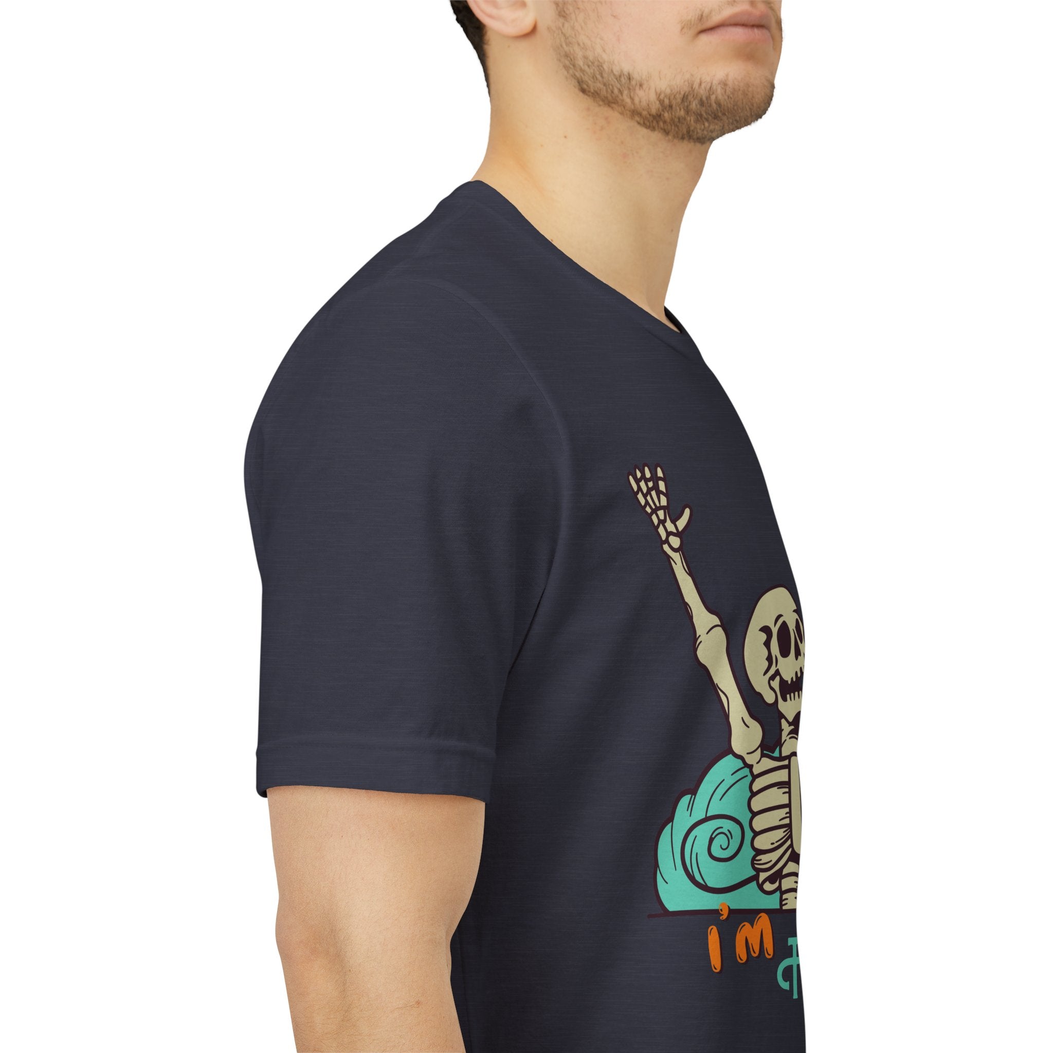 I’m Fine skeleton beach scene Tee | skeleton holding sun, waves, humorous graphic