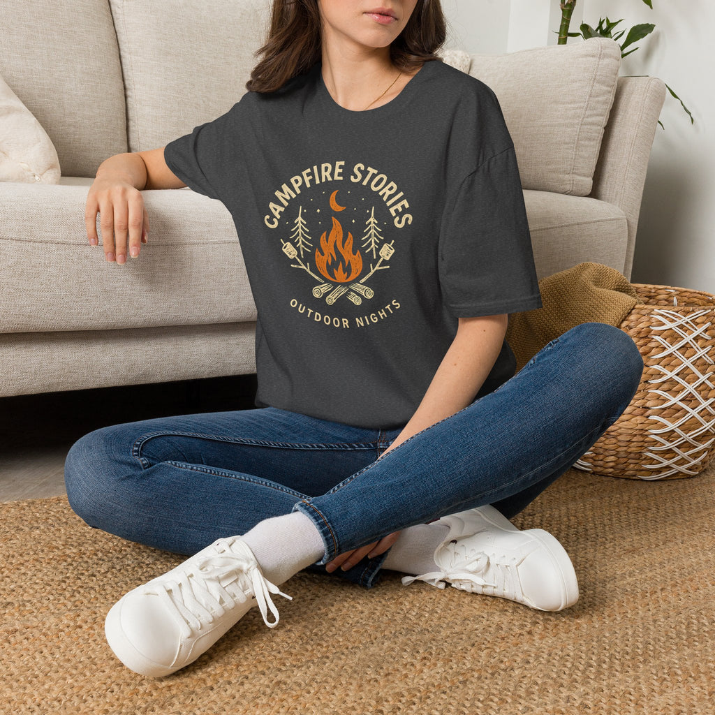 Campfire Stories T-Shirt — Cozy Retro Fire & Moon Graphic Tee
