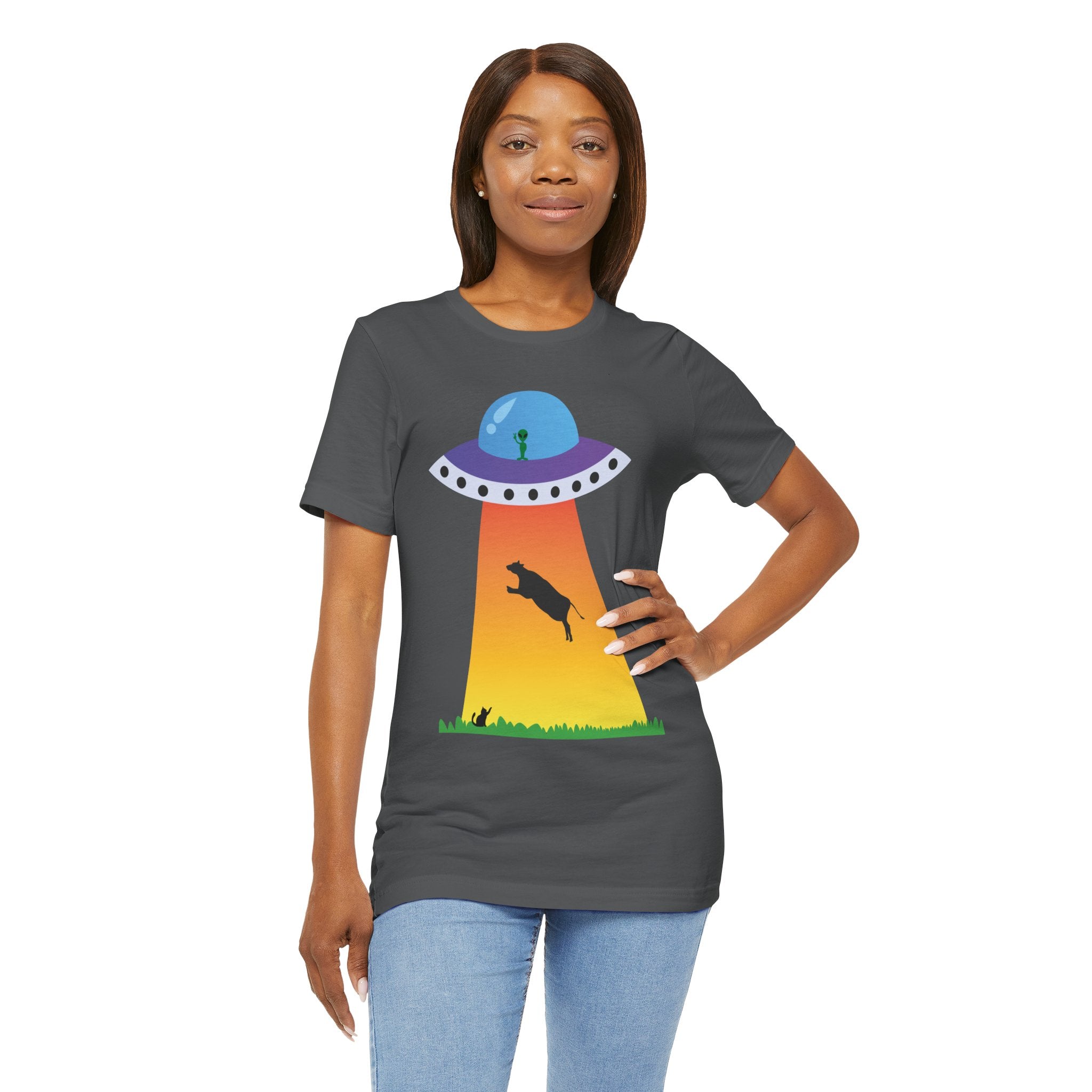 UFO Abduction Cow Tee | Alien Spaceship Tractor Beam T-Shirt