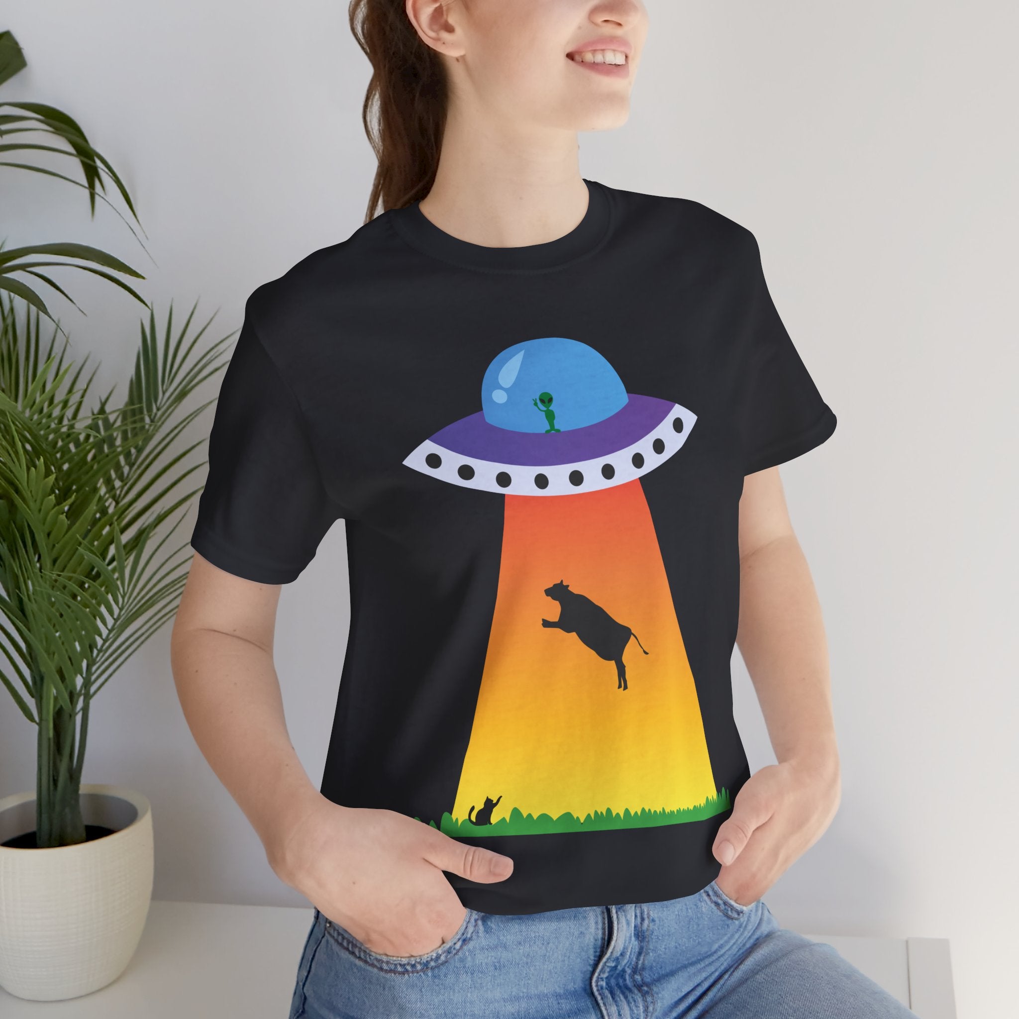 UFO Abduction Cow Tee | Alien Spaceship Tractor Beam T-Shirt