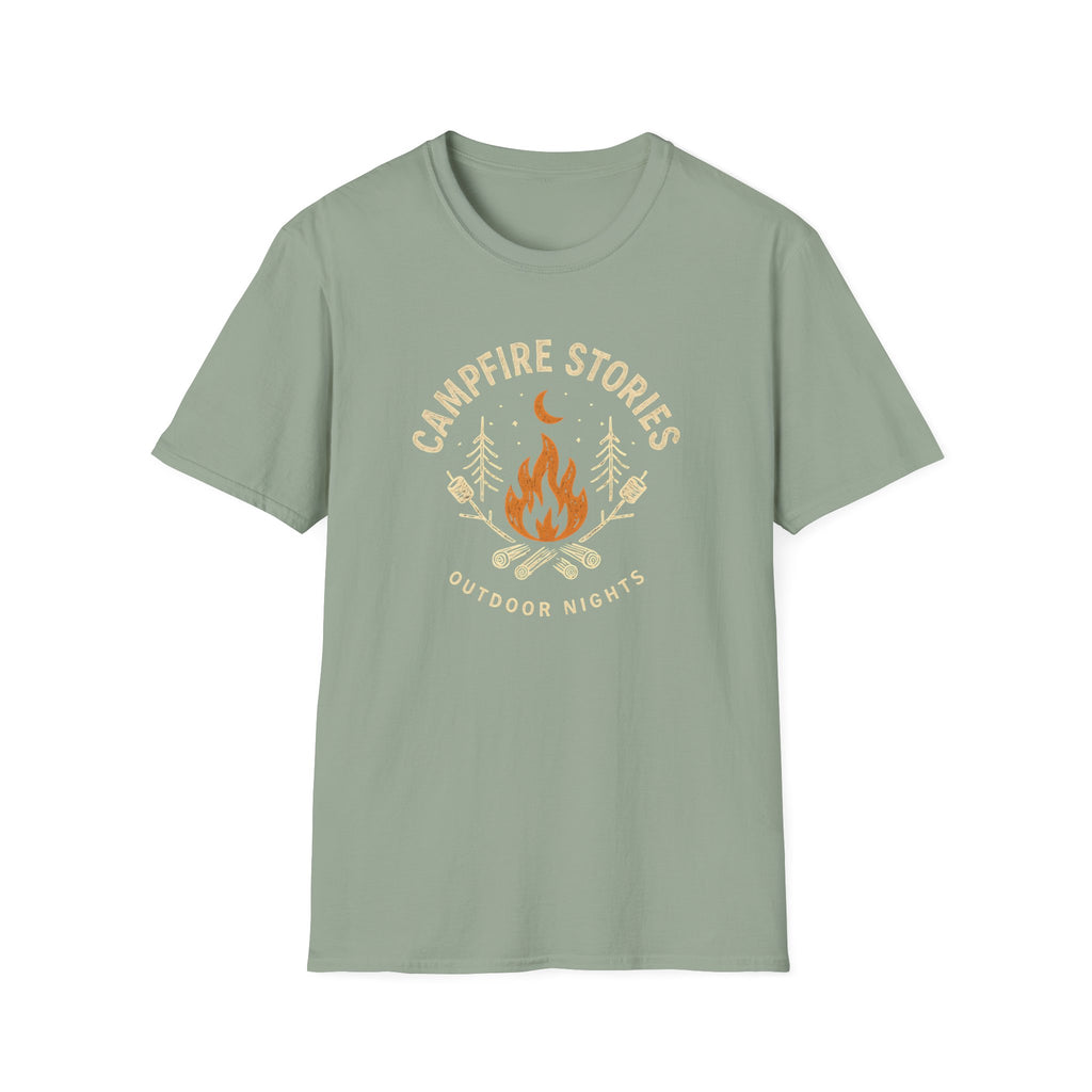 Campfire Stories T-Shirt — Cozy Retro Fire & Moon Graphic Tee