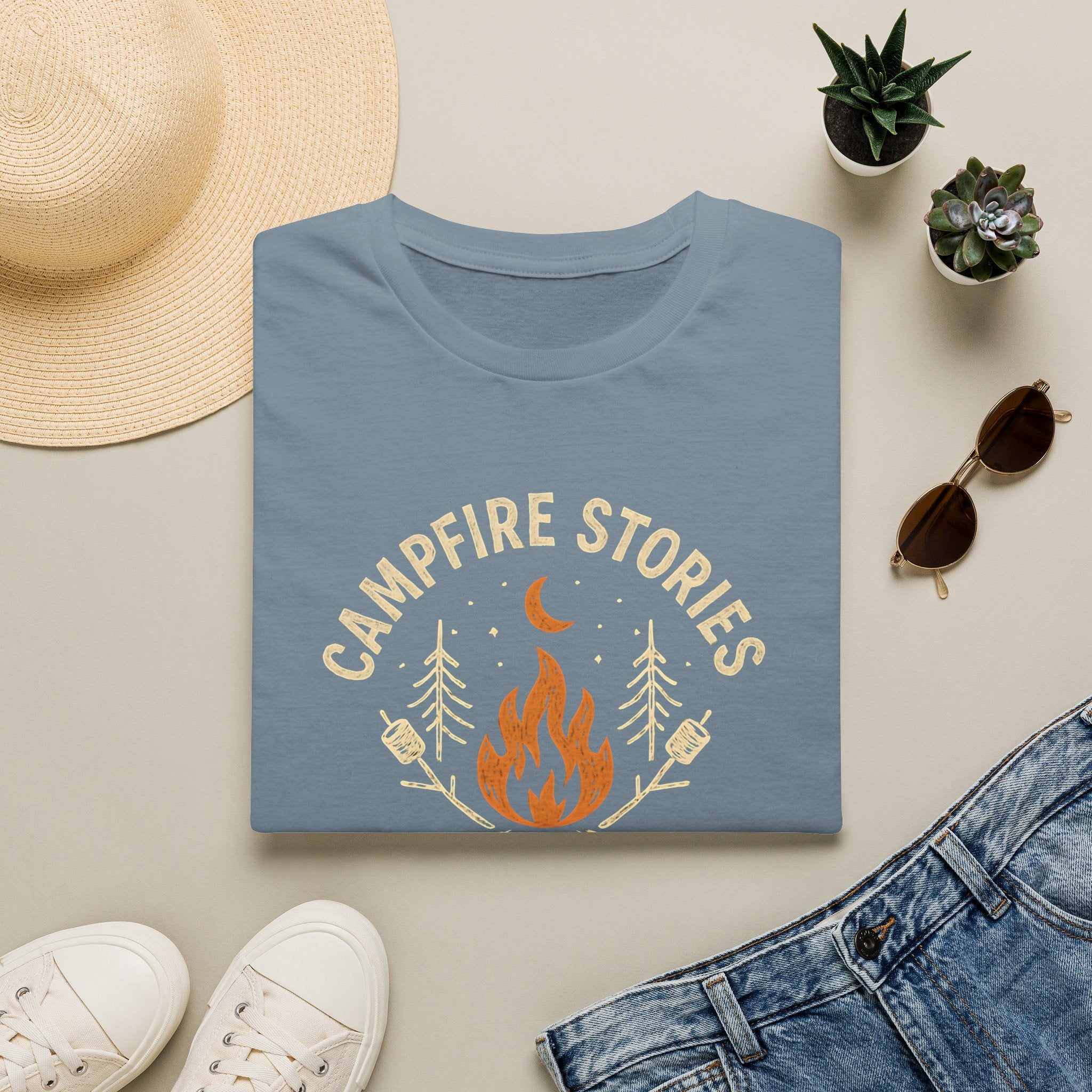 Campfire Stories T-Shirt — Cozy Retro Fire & Moon Graphic Tee