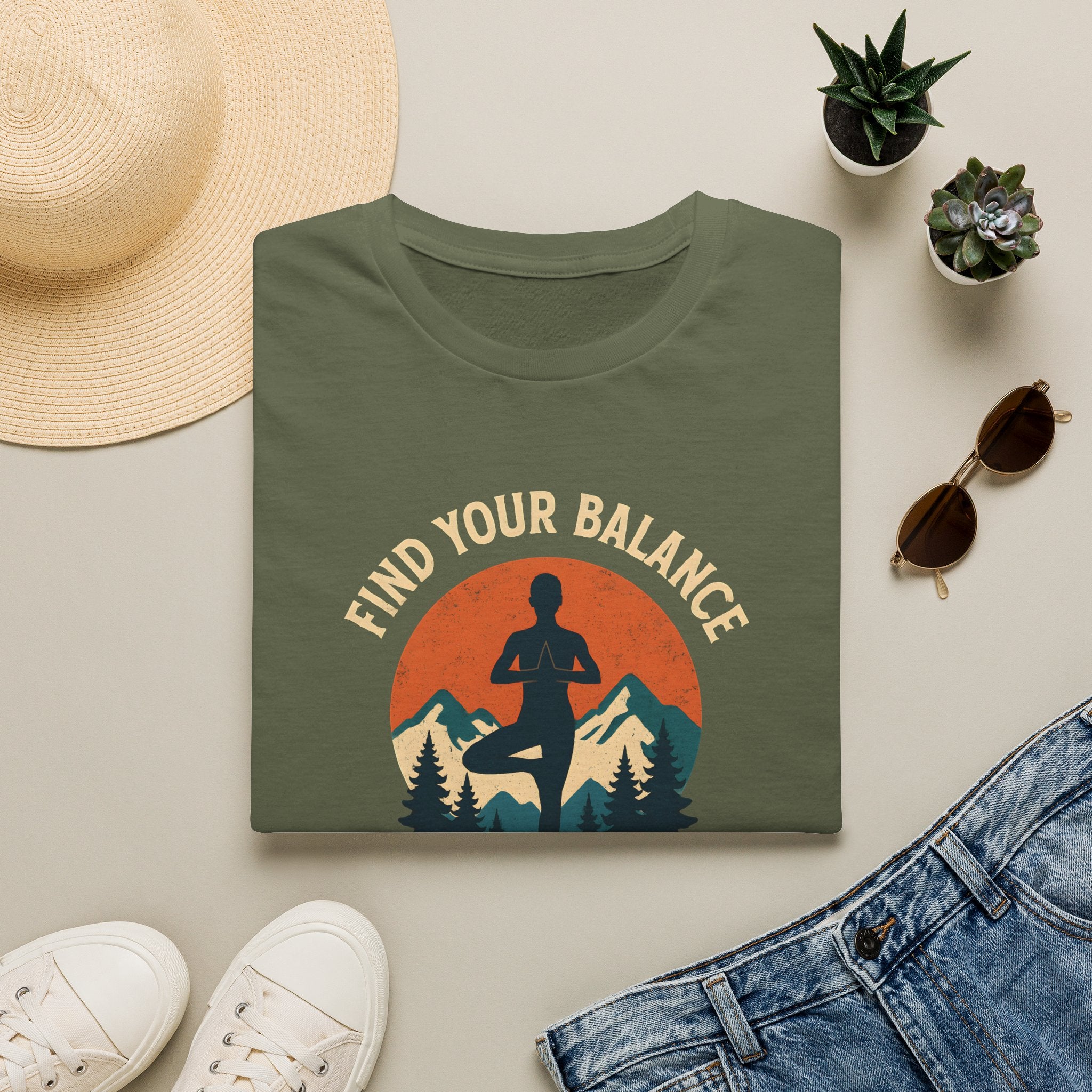 Find Your Balance Yoga T‑Shirt — Mountain Meditation Tee