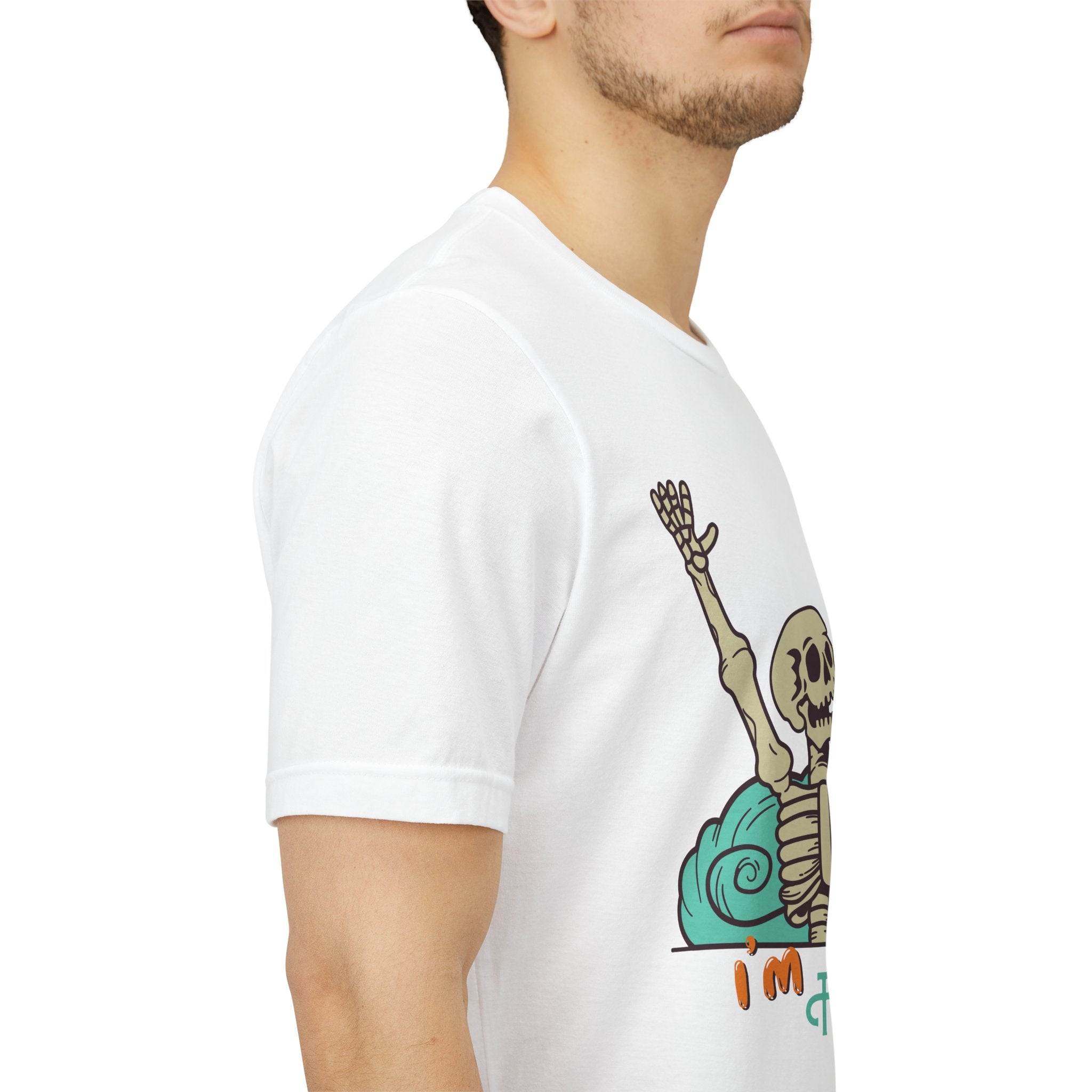I’m Fine skeleton beach scene Tee | skeleton holding sun, waves, humorous graphic