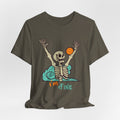 I’m Fine skeleton beach scene Tee | skeleton holding sun, waves, humorous graphic
