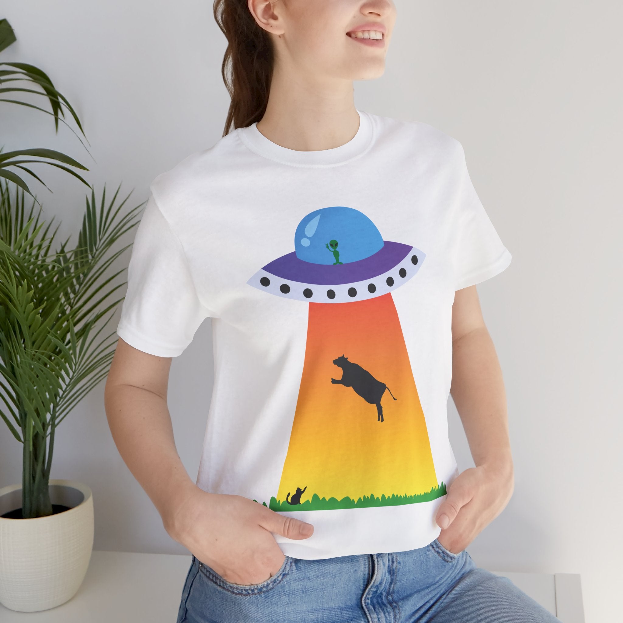 UFO Abduction Cow Tee | Alien Spaceship Tractor Beam T-Shirt