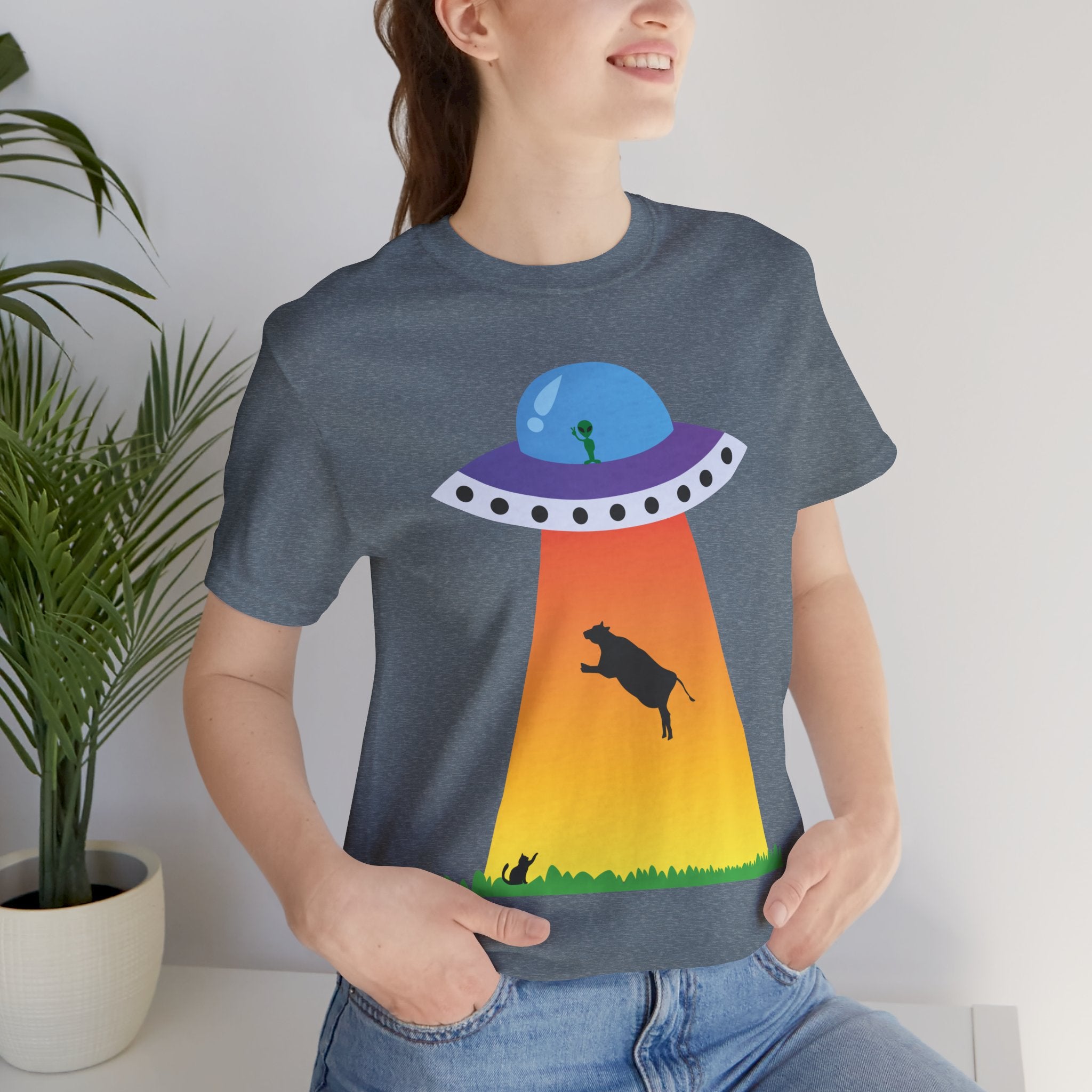 UFO Abduction Cow Tee | Alien Spaceship Tractor Beam T-Shirt