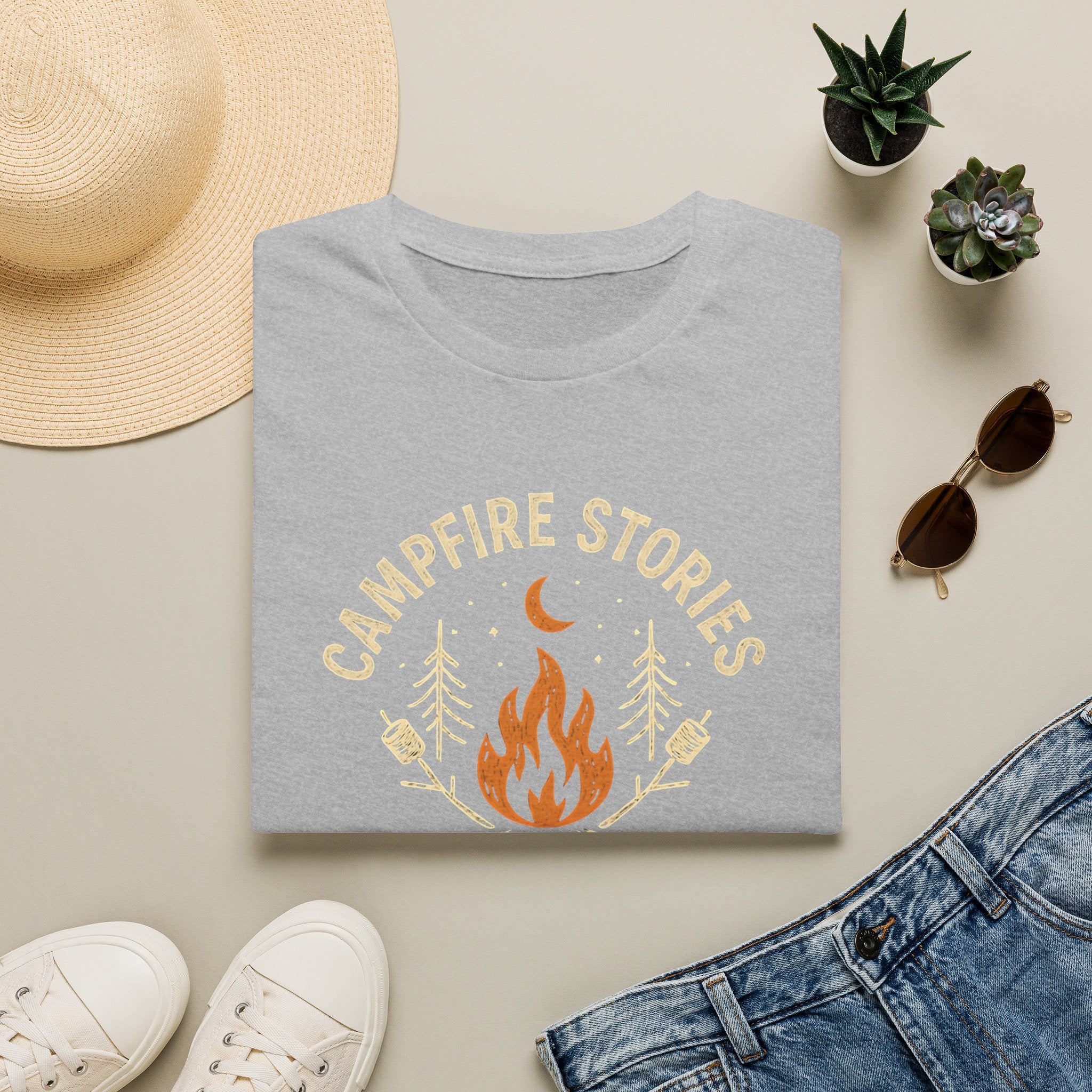 Campfire Stories T-Shirt — Cozy Retro Fire & Moon Graphic Tee