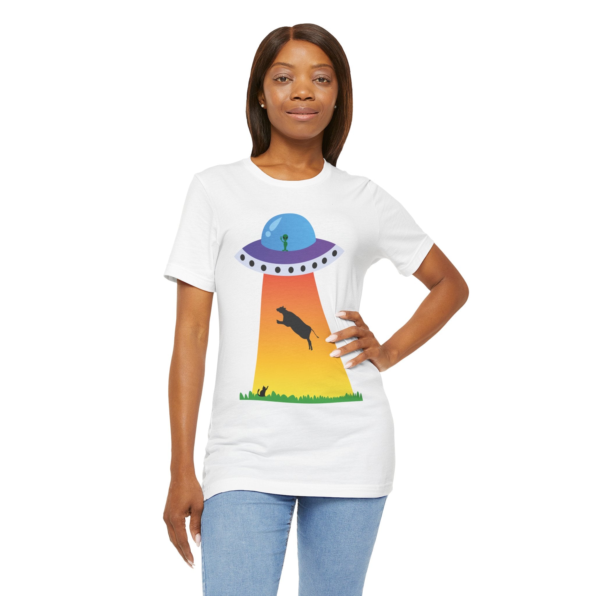 UFO Abduction Cow Tee | Alien Spaceship Tractor Beam T-Shirt