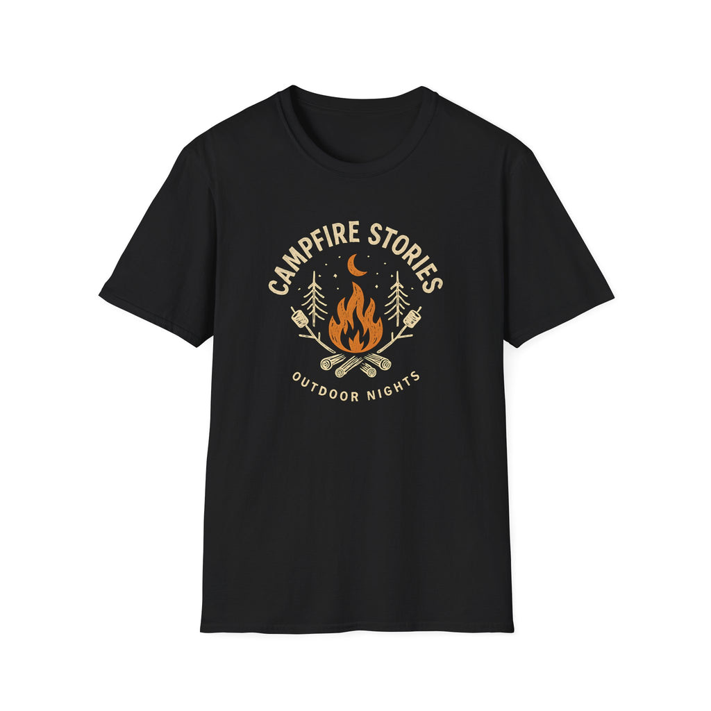Campfire Stories T-Shirt — Cozy Retro Fire & Moon Graphic Tee