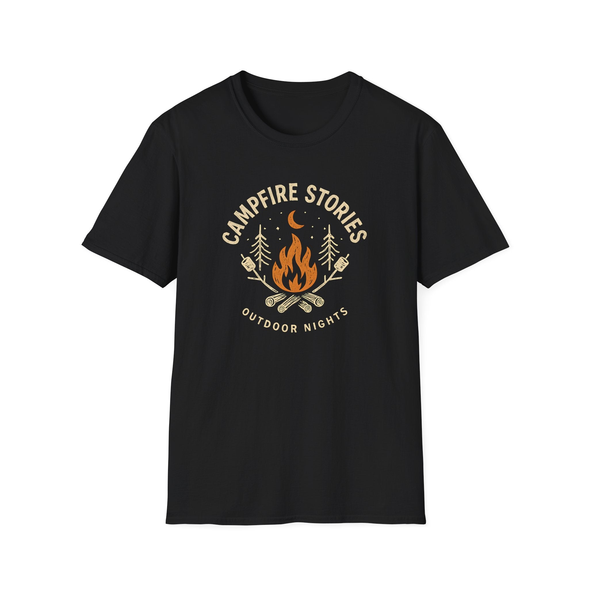 Campfire Stories T-Shirt — Cozy Retro Fire & Moon Graphic Tee
