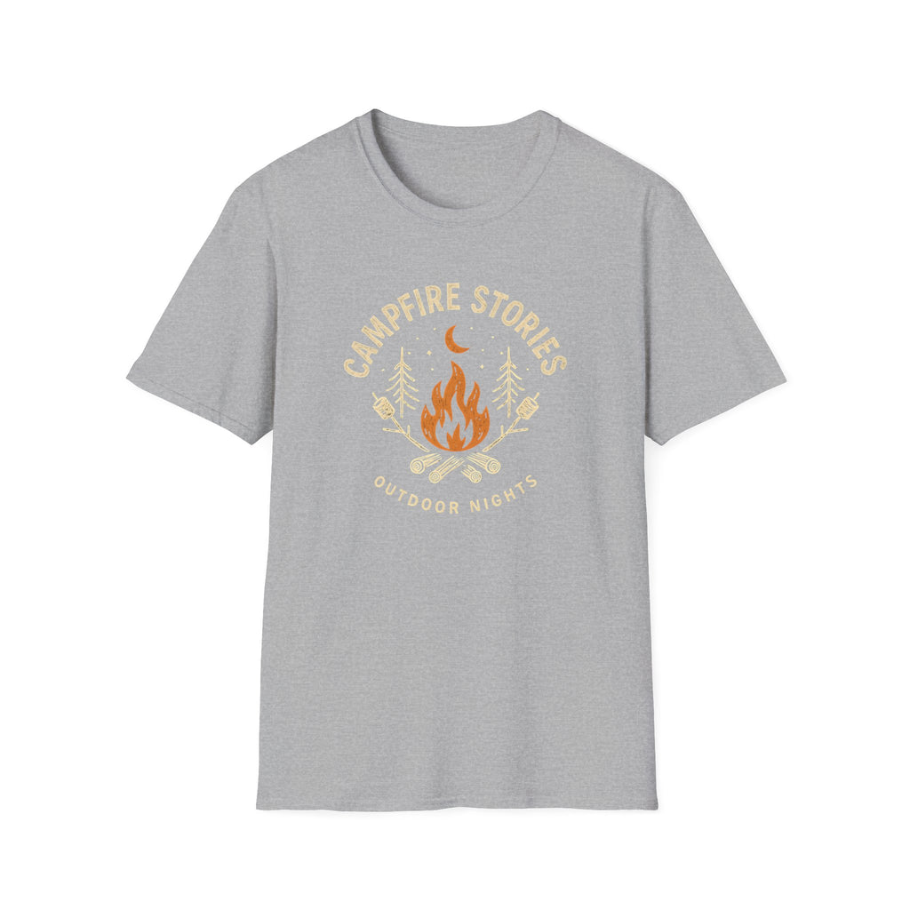 Campfire Stories T-Shirt — Cozy Retro Fire & Moon Graphic Tee