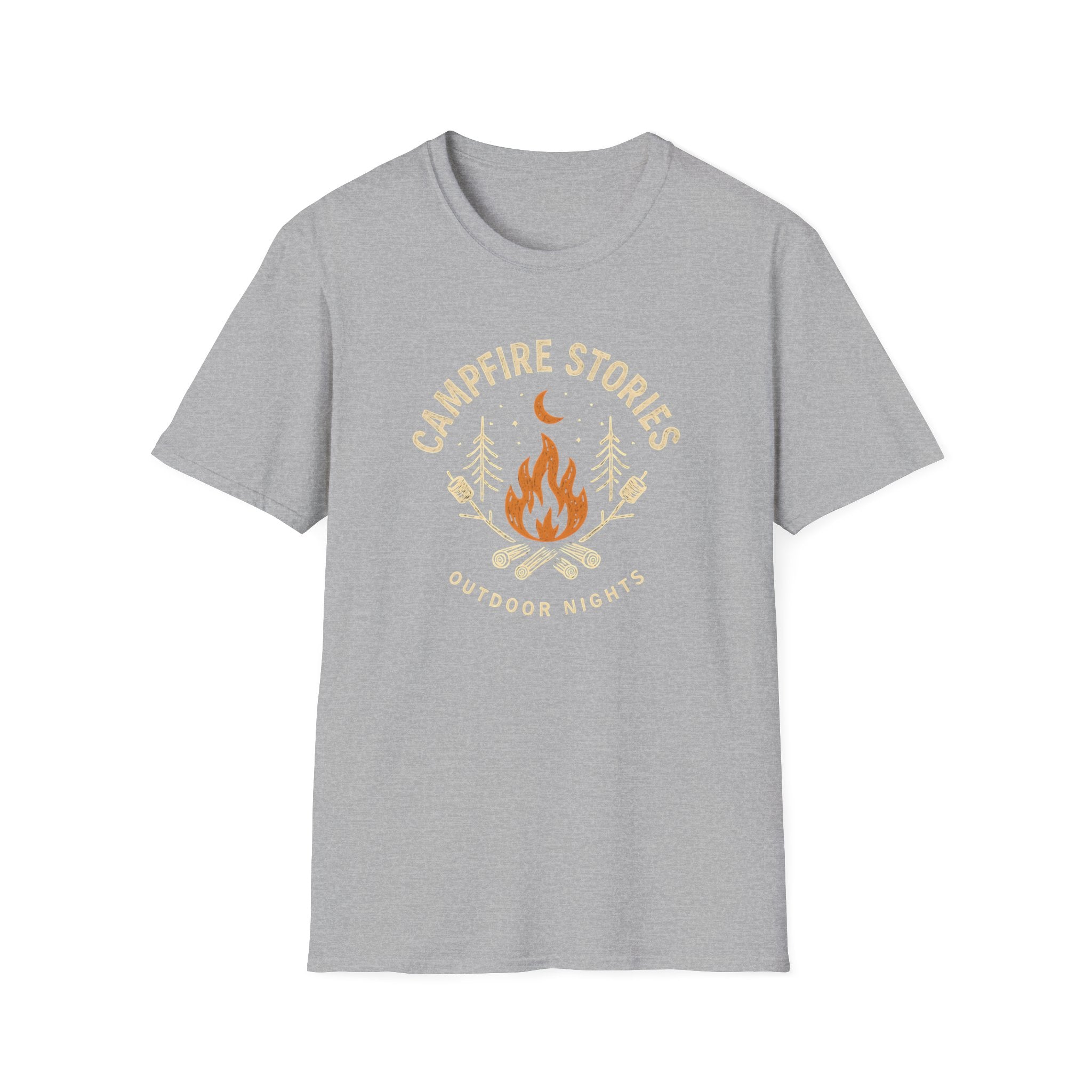 Campfire Stories T-Shirt — Cozy Retro Fire & Moon Graphic Tee