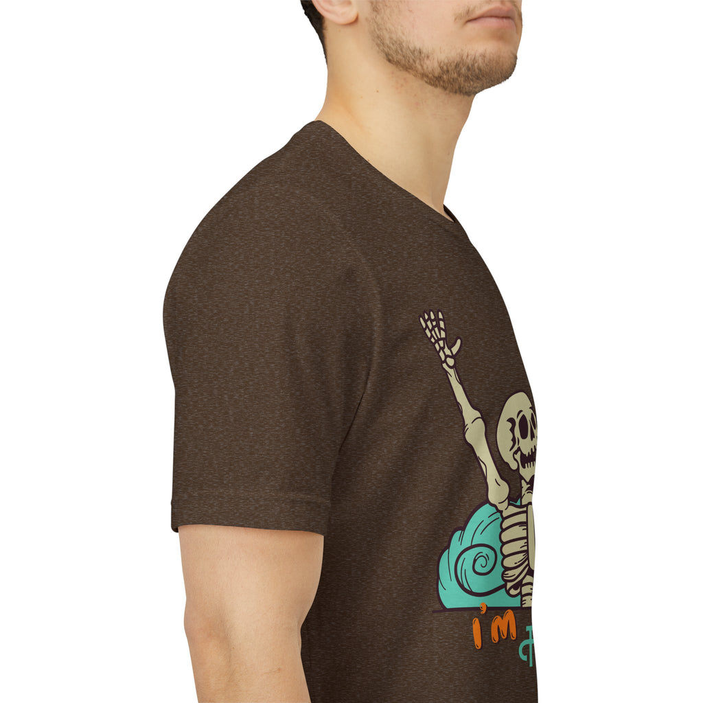 I’m Fine skeleton beach scene Tee | skeleton holding sun, waves, humorous graphic
