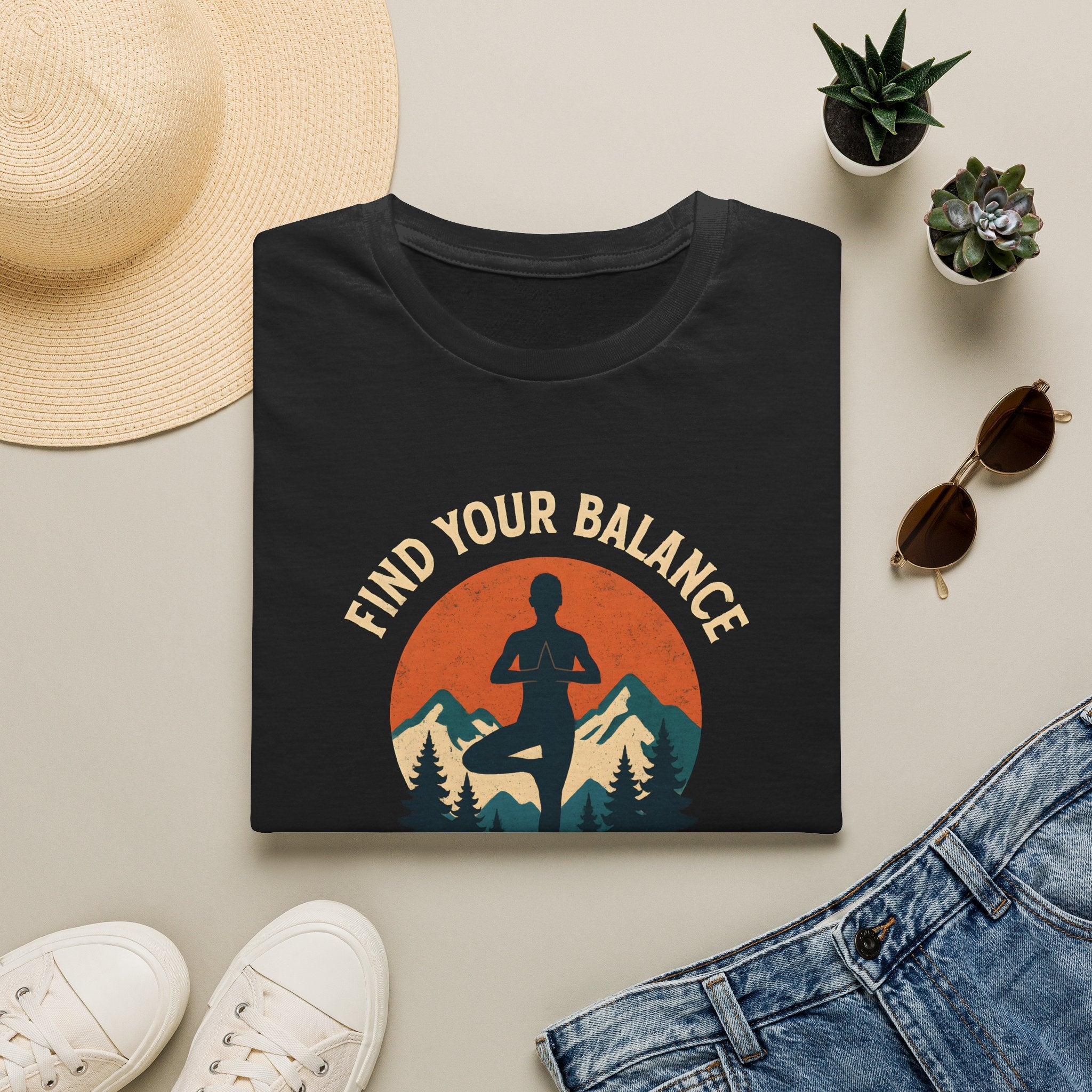 Find Your Balance Yoga T‑Shirt — Mountain Meditation Tee