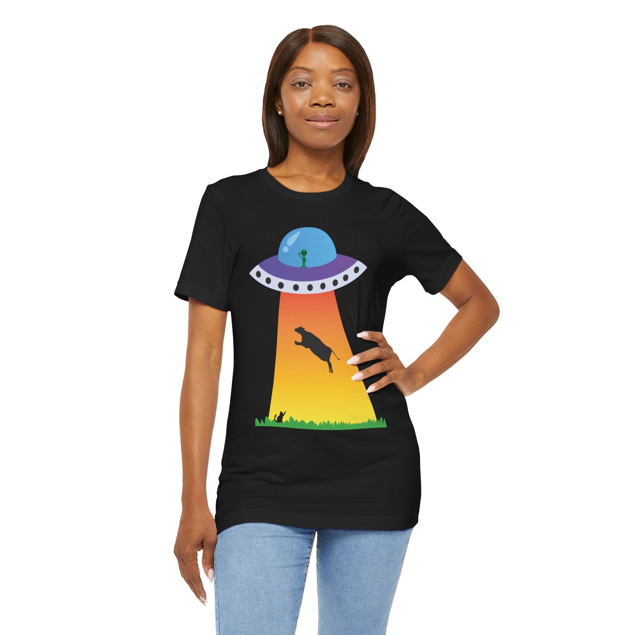 UFO Abduction Cow Tee | Alien Spaceship Tractor Beam T-Shirt