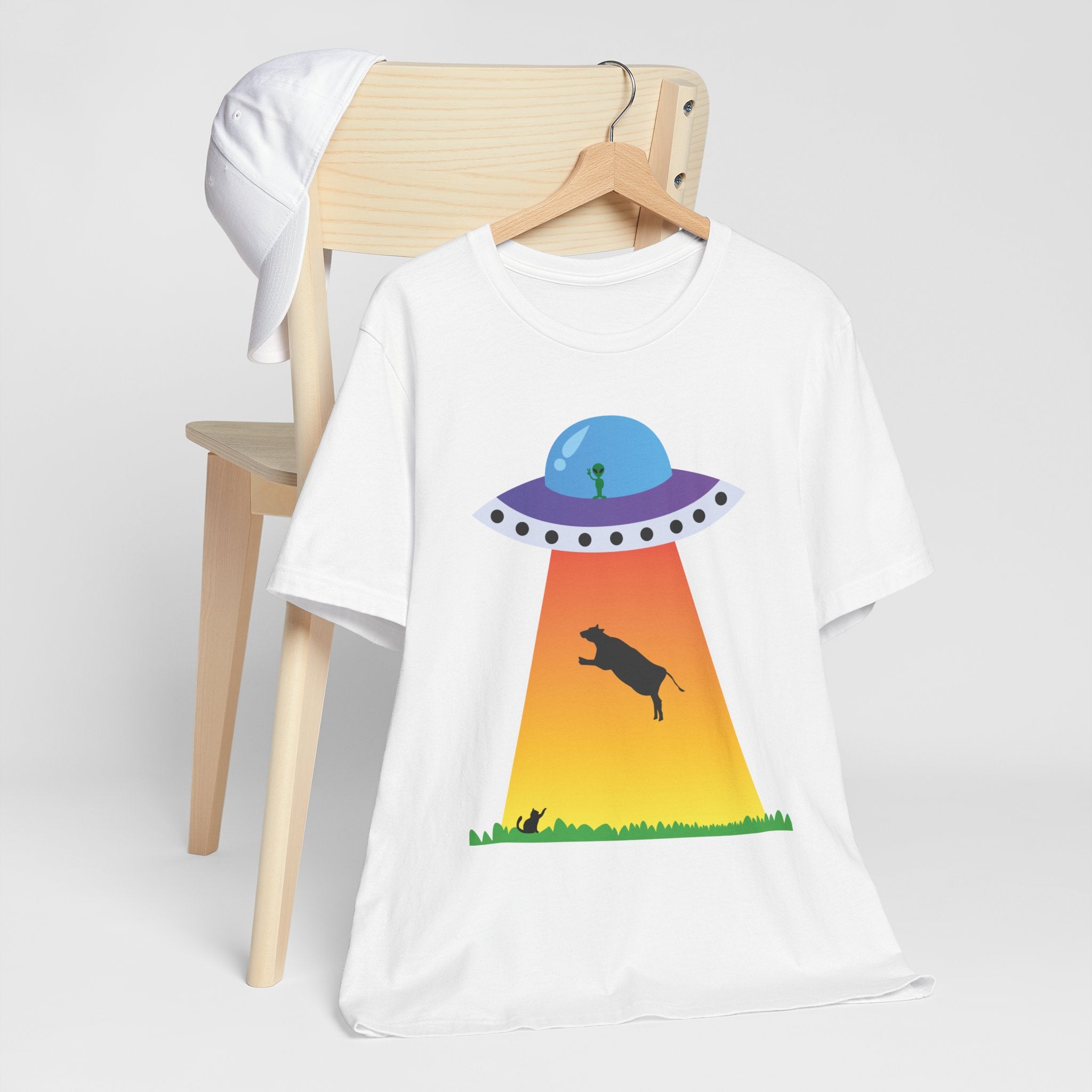 UFO Abduction Cow Tee | Alien Spaceship Tractor Beam T-Shirt