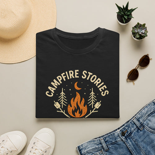 Campfire Stories T-Shirt — Cozy Retro Fire & Moon Graphic Tee